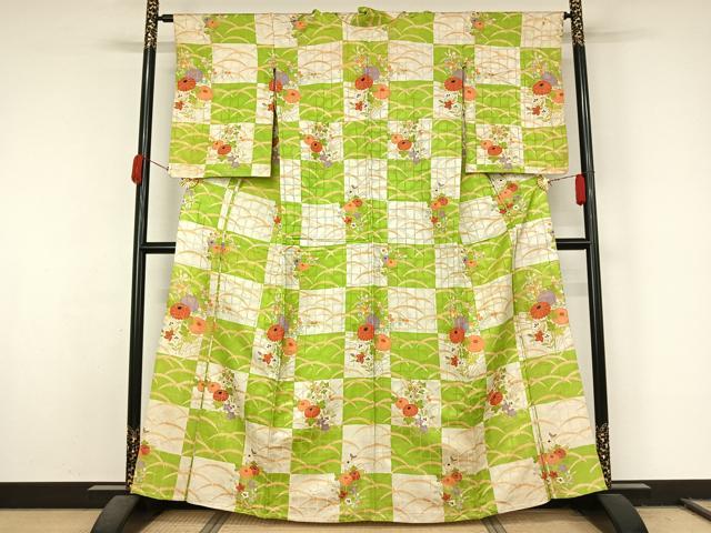 平和屋着物▽訪問着　単衣　芝花文　金通し地　正絹　逸品　AABL0321jh