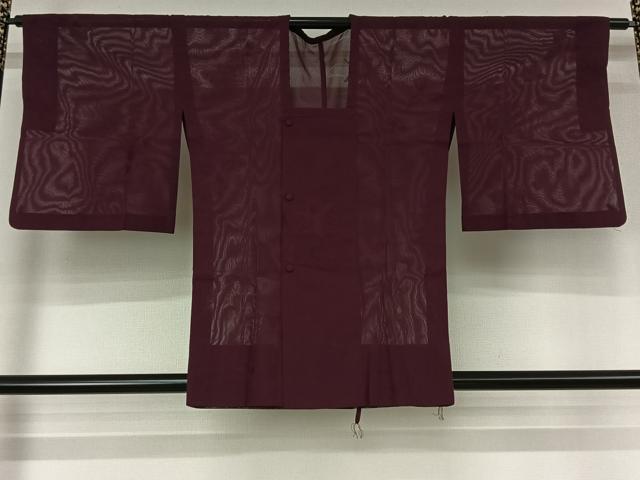 平和屋着物▽道行コート　スリーシーズン　春夏秋　塵除け　流水草葉文　茄子紺色　正絹　逸品　AABL0322jh