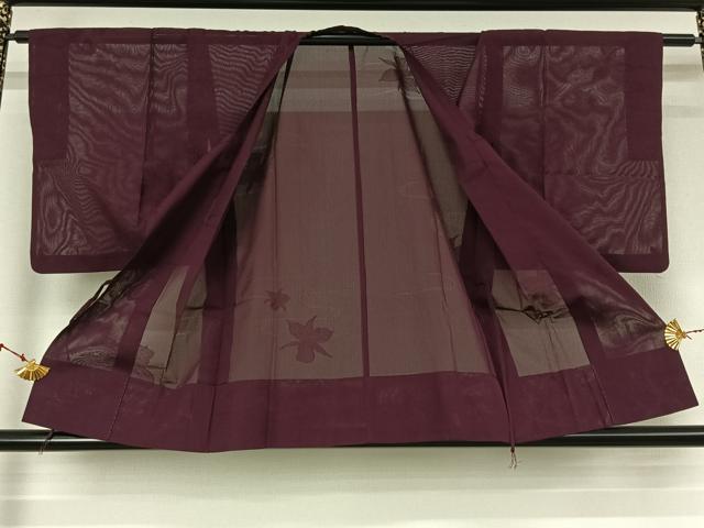 平和屋着物▽道行コート　スリーシーズン　春夏秋　塵除け　流水草葉文　茄子紺色　正絹　逸品　AABL0322jh