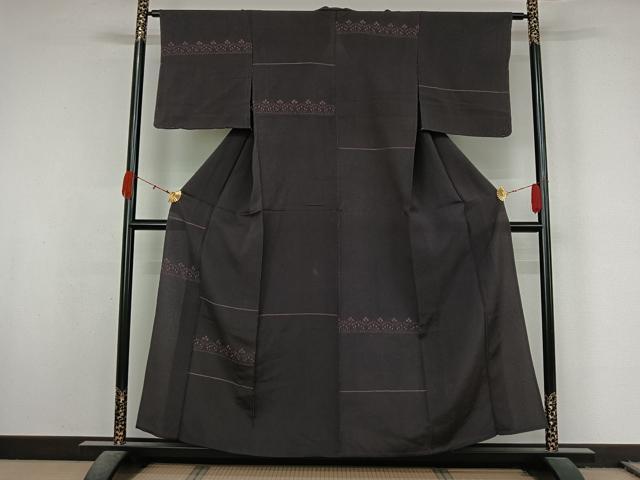 平和屋着物▽訪問着　単衣　総刺繍　横段花文　正絹　逸品　AABL0324jh