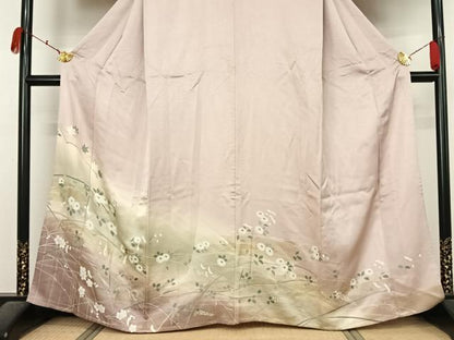 平和屋着物▽訪問着　単衣　草花文　暈し染め　金銀彩　正絹　逸品　AABL0326jh