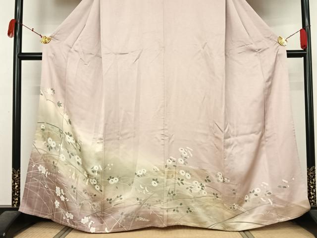 平和屋着物▽訪問着　単衣　草花文　暈し染め　金銀彩　正絹　逸品　AABL0326jh
