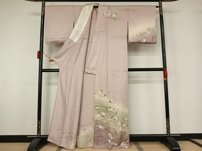 平和屋着物▽訪問着　単衣　草花文　暈し染め　金銀彩　正絹　逸品　AABL0326jh