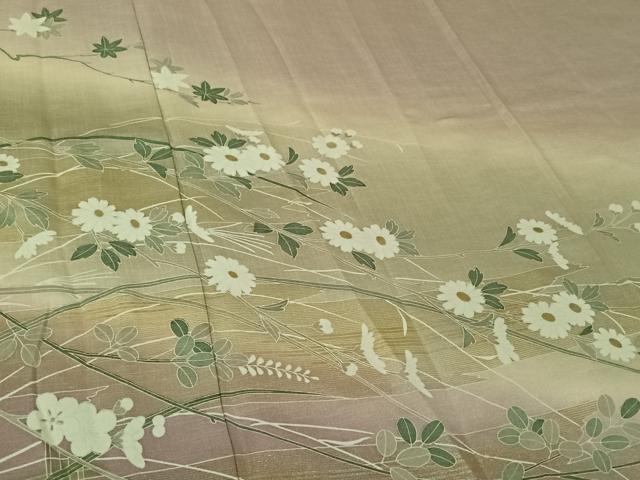 平和屋着物▽訪問着　単衣　草花文　暈し染め　金銀彩　正絹　逸品　AABL0326jh