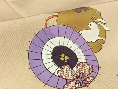 平和屋着物▽訪問着　単衣　番傘　正絹　逸品　AABL0327jh