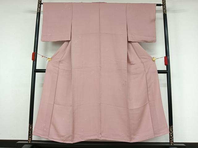 平和屋着物▽上質な色無地　単衣　総刺繍　草葉地紋　撫子色　正絹　逸品　AABL0333jh