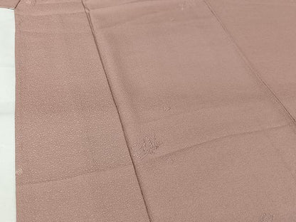 平和屋着物▽上質な色無地　単衣　総刺繍　草葉地紋　撫子色　正絹　逸品　AABL0333jh