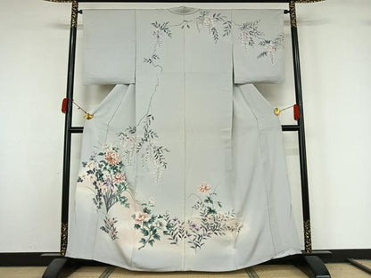 平和屋着物▽訪問着　単衣　手描き　草花文　暈し染め　正絹　逸品　AABL0335jh