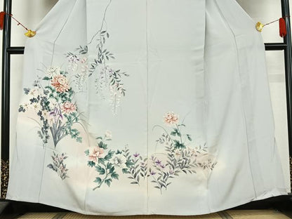 平和屋着物▽訪問着　単衣　手描き　草花文　暈し染め　正絹　逸品　AABL0335jh