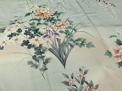 平和屋着物▽訪問着　単衣　手描き　草花文　暈し染め　正絹　逸品　AABL0335jh