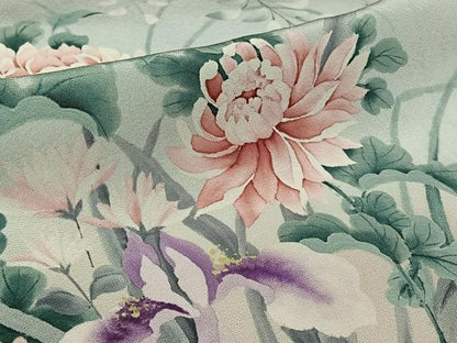 平和屋着物▽訪問着　単衣　手描き　草花文　暈し染め　正絹　逸品　AABL0335jh