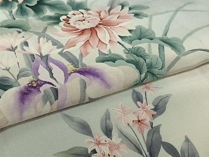 平和屋着物▽訪問着　単衣　手描き　草花文　暈し染め　正絹　逸品　AABL0335jh