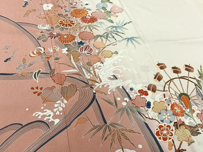 平和屋着物▽訪問着　単衣　駒刺繍　流水花文　暈し染め　正絹　逸品　AABL0337jh