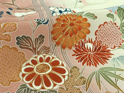 平和屋着物▽訪問着　単衣　駒刺繍　流水花文　暈し染め　正絹　逸品　AABL0337jh