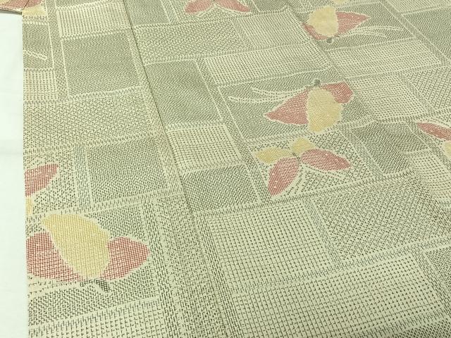 平和屋着物▽本塩沢　単衣　舞蝶文　正絹　逸品　AABL0340jh