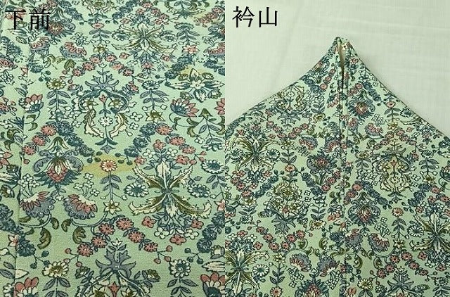 平和屋着物▽上質な小紋　単衣　草花文　正絹　逸品　AABL0341jh