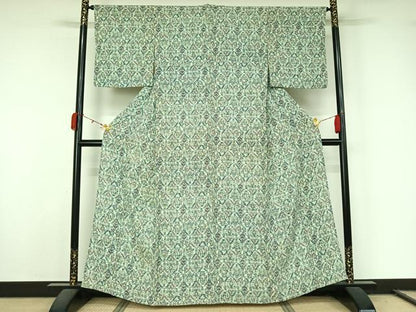 平和屋着物▽上質な小紋　単衣　草花文　正絹　逸品　AABL0341jh