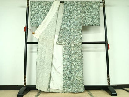平和屋着物▽上質な小紋　単衣　草花文　正絹　逸品　AABL0341jh