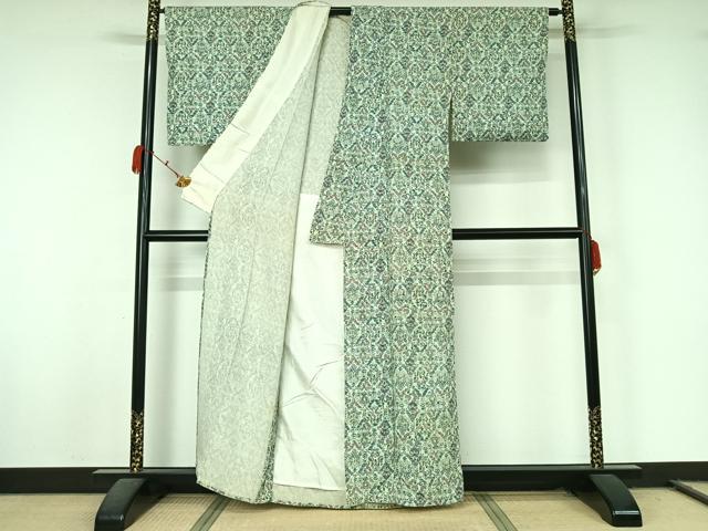 平和屋着物▽上質な小紋　単衣　草花文　正絹　逸品　AABL0341jh