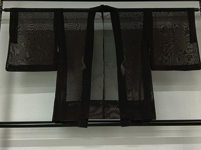 平和屋着物▽羽織　スリーシーズン　春夏秋　塵除け　燕子花　黒地　正絹　逸品　AABL0342jh