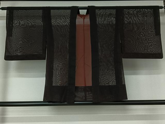 平和屋着物▽羽織　スリーシーズン　春夏秋　塵除け　燕子花　黒地　正絹　逸品　AABL0342jh