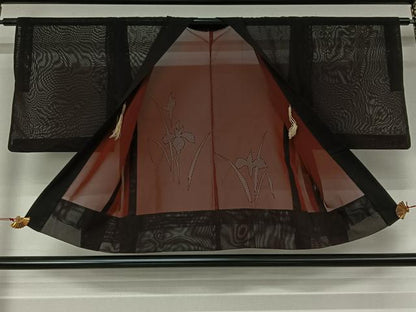 平和屋着物▽羽織　スリーシーズン　春夏秋　塵除け　燕子花　黒地　正絹　逸品　AABL0342jh