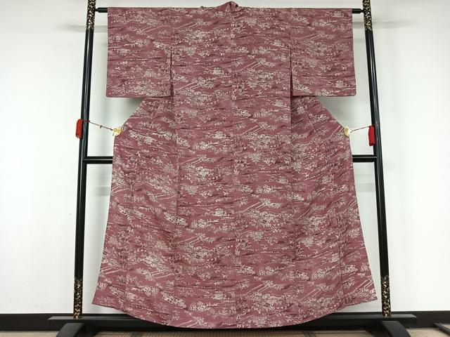 平和屋着物▽上質な小紋　単衣　風景文　鬼しぼ縮緬　正絹　逸品　AABL0343jh