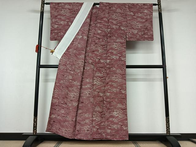 平和屋着物▽上質な小紋　単衣　風景文　鬼しぼ縮緬　正絹　逸品　AABL0343jh