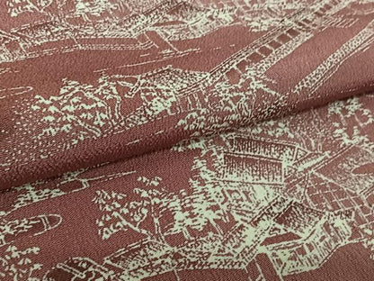 平和屋着物▽上質な小紋　単衣　風景文　鬼しぼ縮緬　正絹　逸品　AABL0343jh