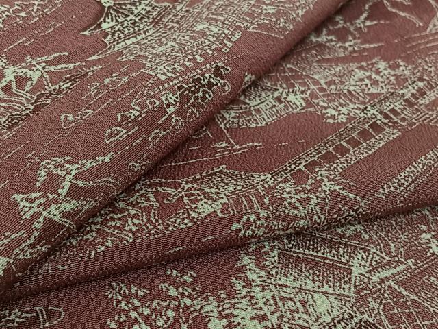 平和屋着物▽上質な小紋　単衣　風景文　鬼しぼ縮緬　正絹　逸品　AABL0343jh