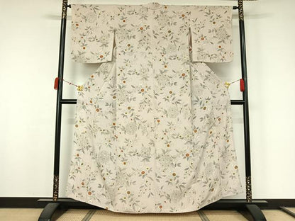 平和屋着物▽上質な小紋　単衣　正倉院花文　鬼しぼ縮緬　正絹　逸品　AABL0344jh