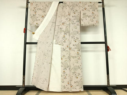 平和屋着物▽上質な小紋　単衣　正倉院花文　鬼しぼ縮緬　正絹　逸品　AABL0344jh