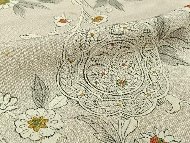 平和屋着物▽上質な小紋　単衣　正倉院花文　鬼しぼ縮緬　正絹　逸品　AABL0344jh