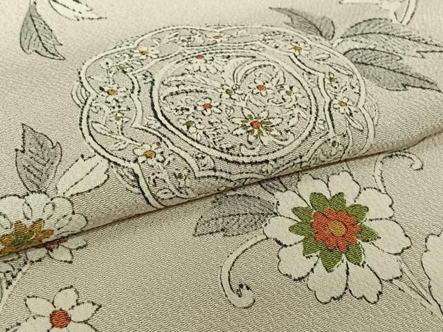 平和屋着物▽上質な小紋　単衣　正倉院花文　鬼しぼ縮緬　正絹　逸品　AABL0344jh