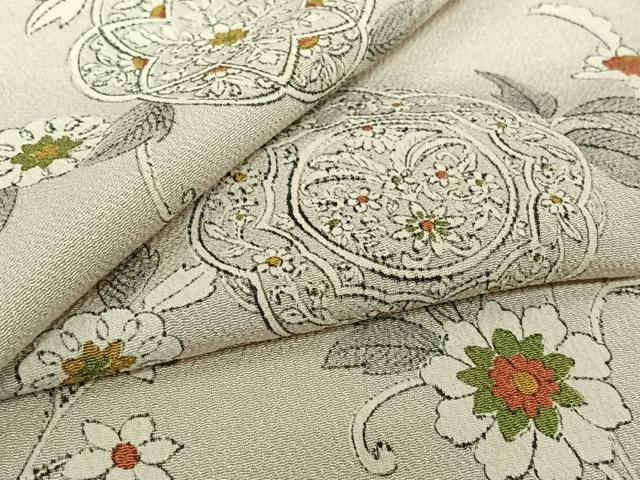 平和屋着物▽上質な小紋　単衣　正倉院花文　鬼しぼ縮緬　正絹　逸品　AABL0344jh