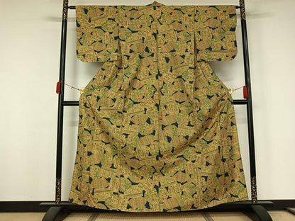 平和屋着物▽本場染大島紬　単衣　中世ヨーロッパ　正絹　逸品　AABL0347jh