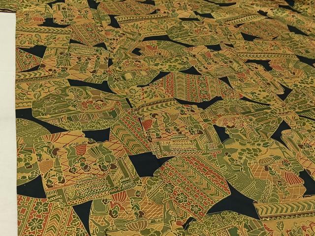 平和屋着物▽本場染大島紬　単衣　中世ヨーロッパ　正絹　逸品　AABL0347jh