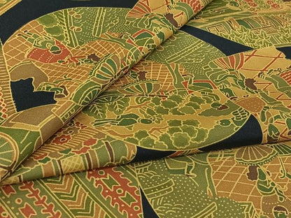 平和屋着物▽本場染大島紬　単衣　中世ヨーロッパ　正絹　逸品　AABL0347jh