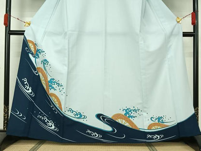 平和屋着物▽訪問着　単衣　立波片輪車文　洗える着物　AABL0351jh