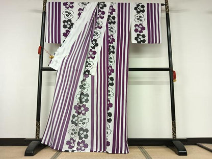 平和屋着物▽小紋　単衣　舞桜間道　洗える着物　AABL0352jh