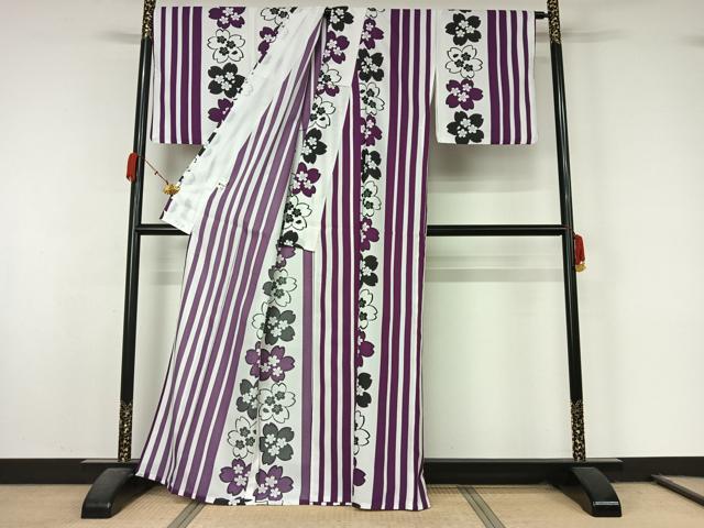 平和屋着物▽小紋　単衣　舞桜間道　洗える着物　AABL0352jh