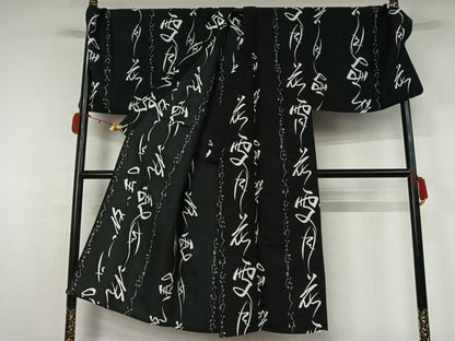 平和屋着物▽男性　小紋　単衣　雪月花　黒地　洗える着物　AABL0353jh