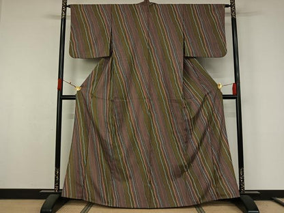 平和屋着物▽小紋　単衣　変わり斜縞　洗える着物　AABL0355jh