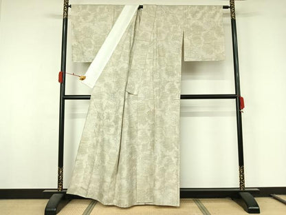 平和屋着物▽上質な紬　単衣　雪輪鞠文 　正絹　逸品　未使用　AABL0356jh