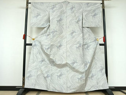 平和屋着物▽上質な紬　単衣　孔雀文　正絹　逸品　AABL0357jh