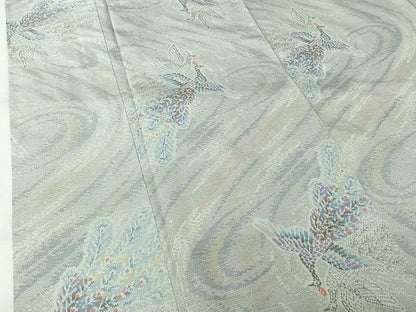 平和屋着物▽上質な紬　単衣　孔雀文　正絹　逸品　AABL0357jh