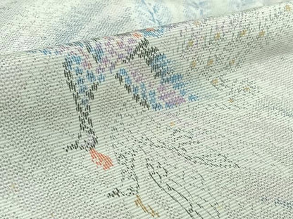 平和屋着物▽上質な紬　単衣　孔雀文　正絹　逸品　AABL0357jh