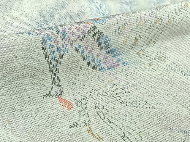 平和屋着物▽上質な紬　単衣　孔雀文　正絹　逸品　AABL0357jh