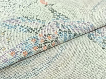平和屋着物▽上質な紬　単衣　孔雀文　正絹　逸品　AABL0357jh