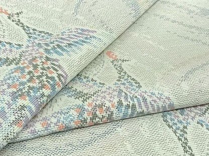 平和屋着物▽上質な紬　単衣　孔雀文　正絹　逸品　AABL0357jh